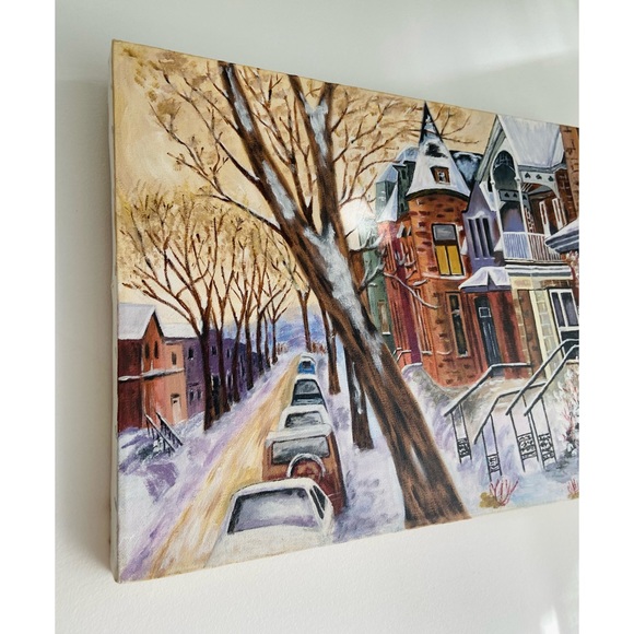 Vintage Signed Winter Scene Painting - Picture 6 of 9
